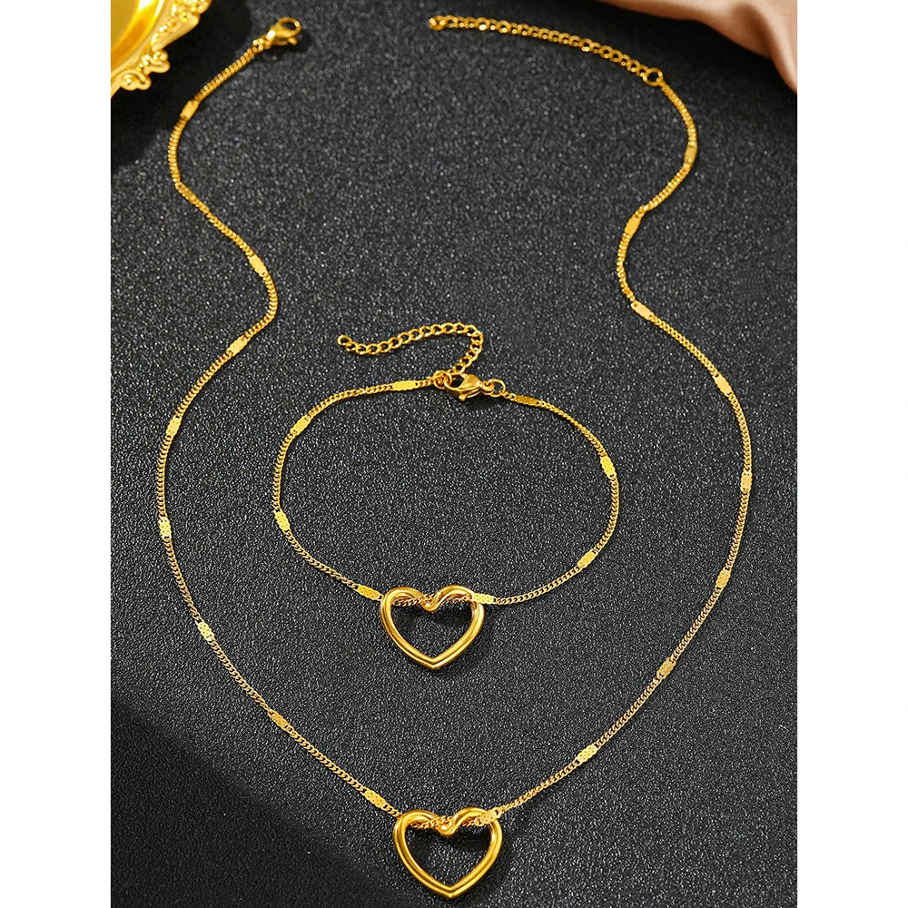 EMPTY HEARTS NECKLACE AND BRACELET SET