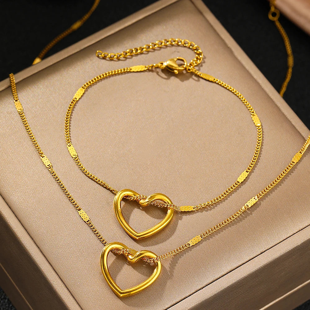 EMPTY HEARTS NECKLACE AND BRACELET SET