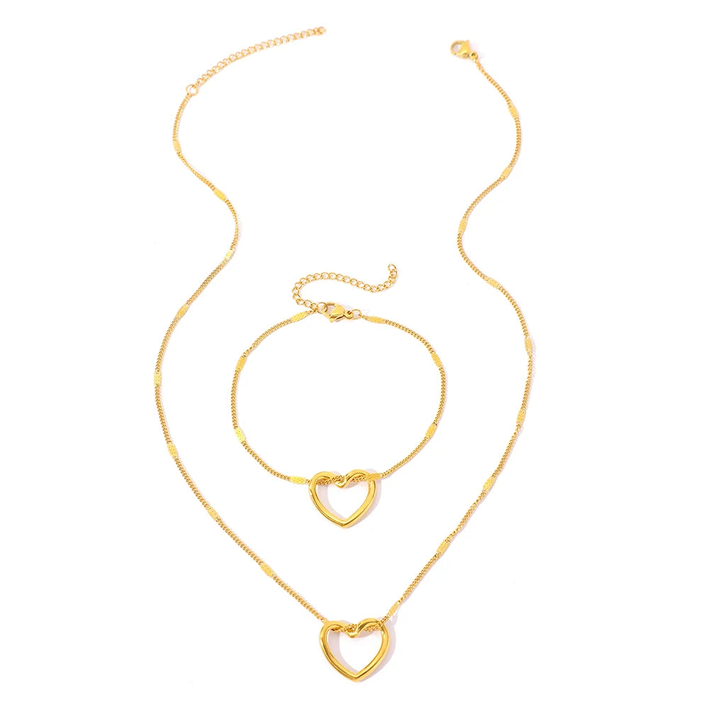 EMPTY HEARTS NECKLACE AND BRACELET SET