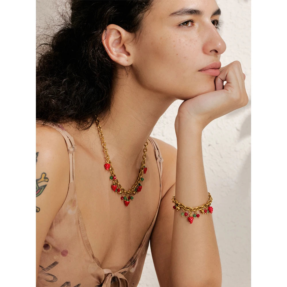STRAWBERRY STYLE HANDMADE NECKLACE AND BRACELET SET