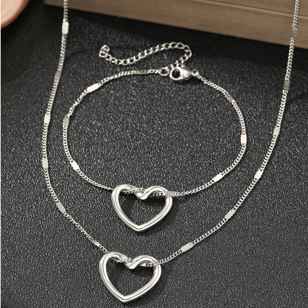 EMPTY HEARTS NECKLACE AND BRACELET SET
