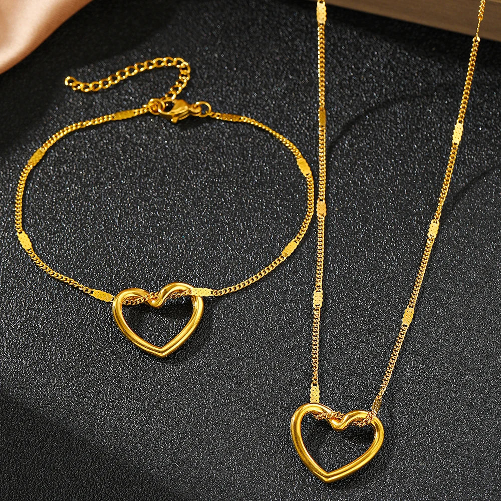 EMPTY HEARTS NECKLACE AND BRACELET SET