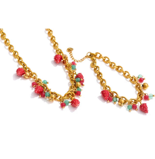 STRAWBERRY STYLE HANDMADE NECKLACE AND BRACELET SET