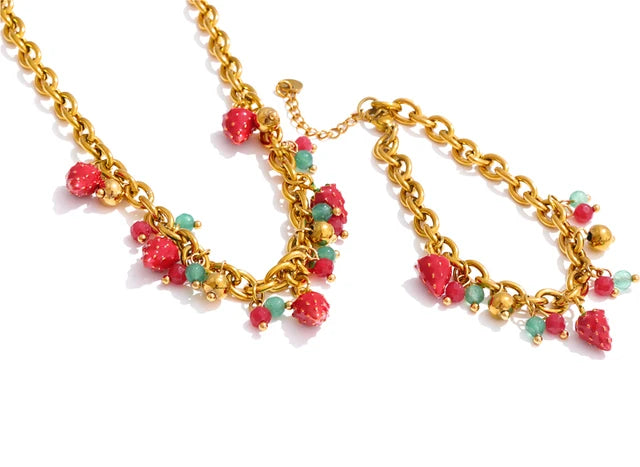 STRAWBERRY STYLE HANDMADE NECKLACE AND BRACELET SET