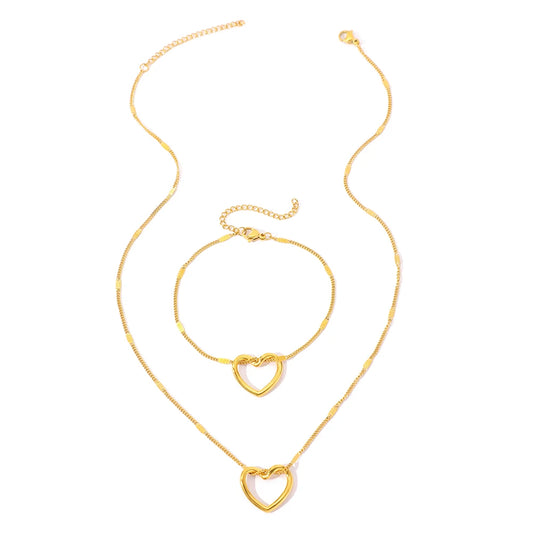 EMPTY HEARTS NECKLACE AND BRACELET SET