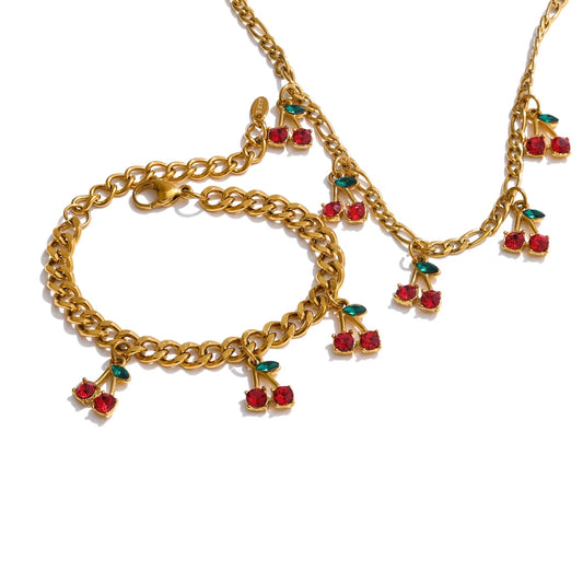 CHERRY LOVERS NECKLACE AND BRACELET SET