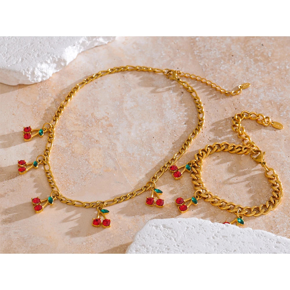 CHERRY LOVERS NECKLACE AND BRACELET SET