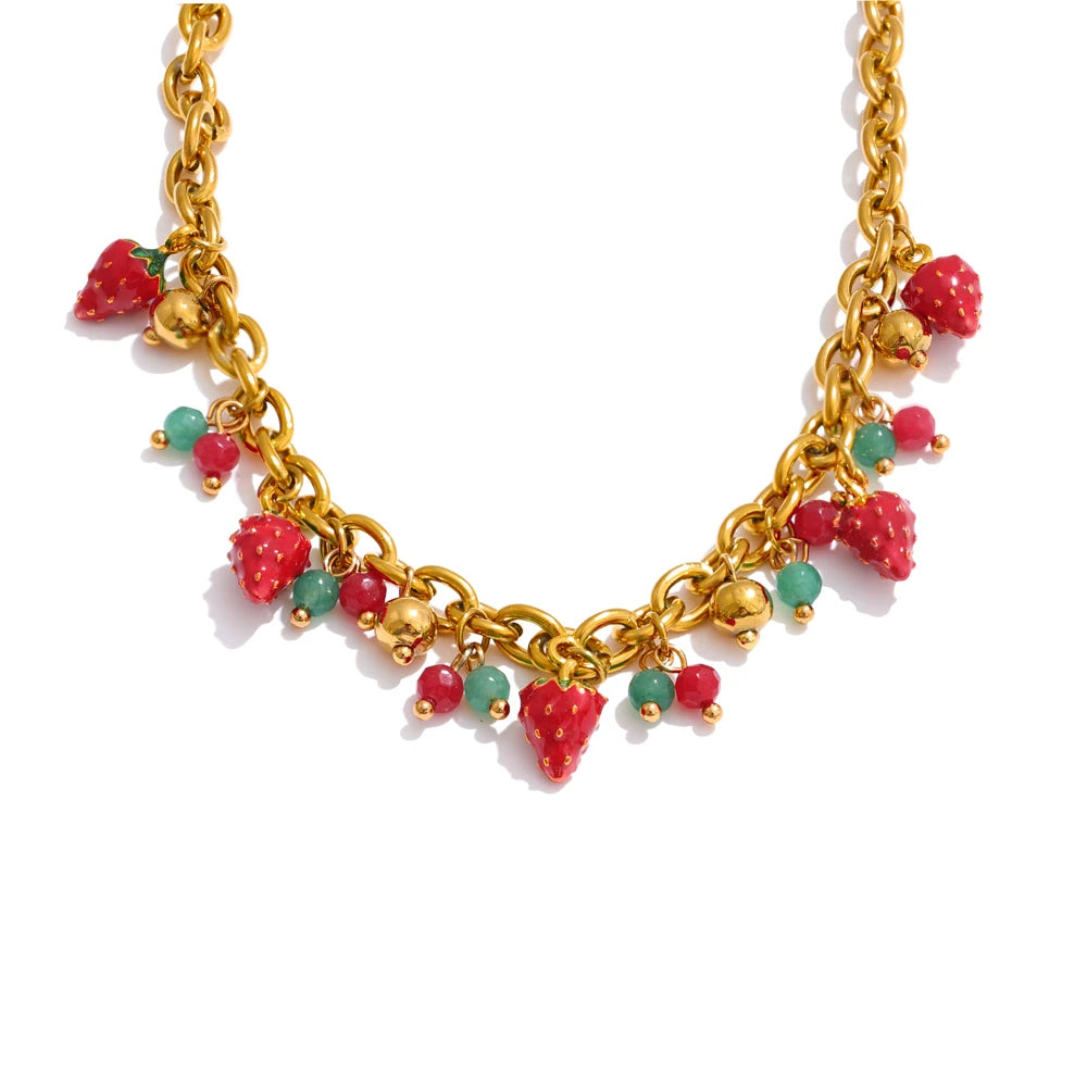 STRAWBERRY STYLE HANDMADE NECKLACE AND BRACELET SET